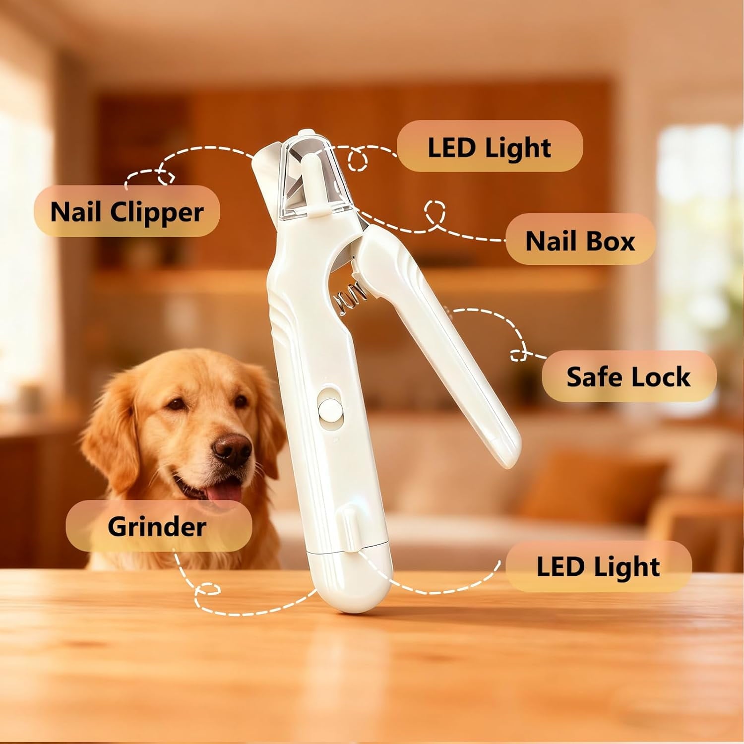 2-In-1 Dog Nail Grinder & Dog/Cat Nail Clippers Trimmers with 2 LED Lights,Rechargeable,Ultra-Quiet,Multiple Grinding Methods and Splash Guard for Small, Medium, and Large Dogs & Cats (White)